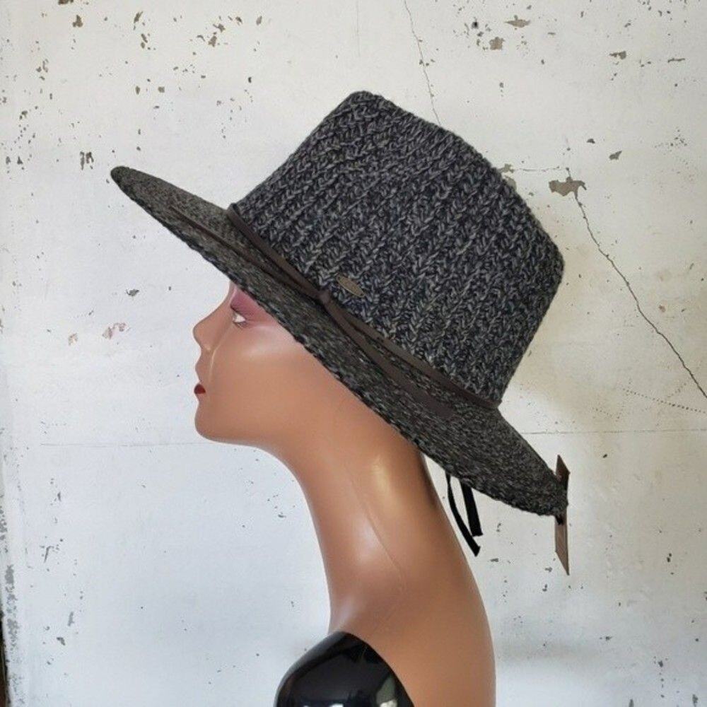 NEW C.C. Women's Boho Cottagecore Chenille Wide Brim Fedora Gray Black Hat